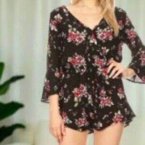 Divided Black and Pink Long Sleeve Dress Crew Neck